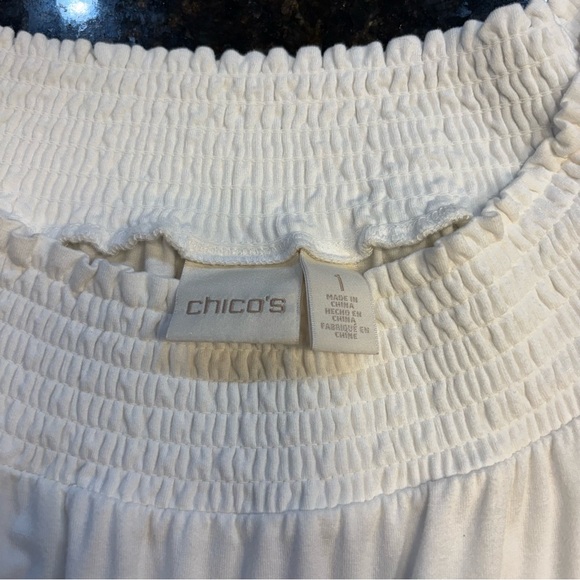 Chicos Women’s White Off Shoulder Boho Top Lace Fringe Trim Size 1 - Picture 2 of 4